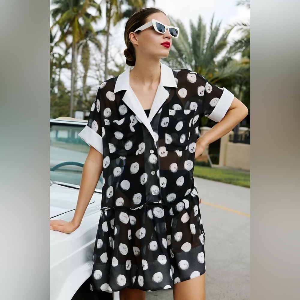 NWT Size LP - Plenty by Tracy Reese Short-Sleeve Mini Polka Dot Dress